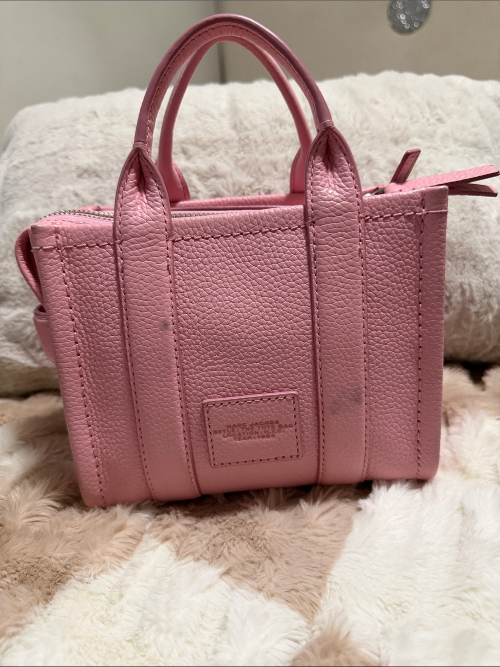 Marc Jacobs Pink Mini Pebbled Leather Tote with Pink Chain - Picture 3 of 6